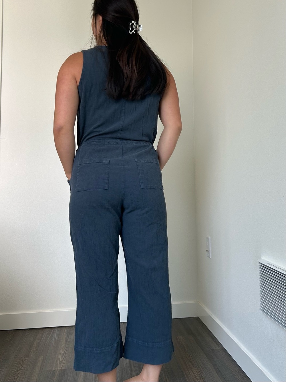 Pact 100% Organic Cotton Navy Drawstring Jumpsuit- M - Picture 3 of 8